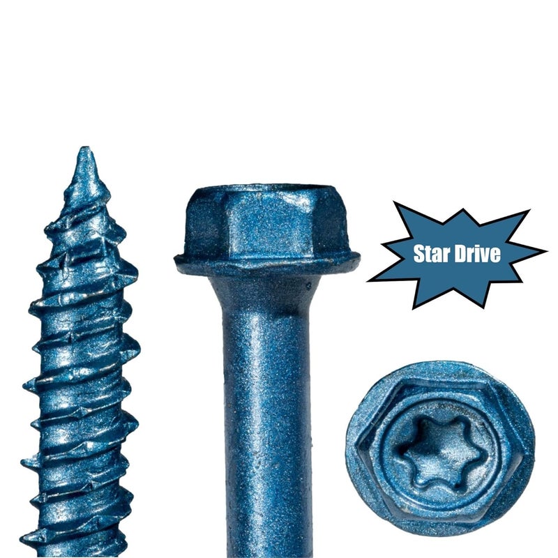 torque master Star Drive Hex Washer Head Masonry Screws, 100 Pieces with Drill Bit - 1/4" x 1-3/4" Concrete Masonry Screws, Rust Resistant High Strength - Image 2